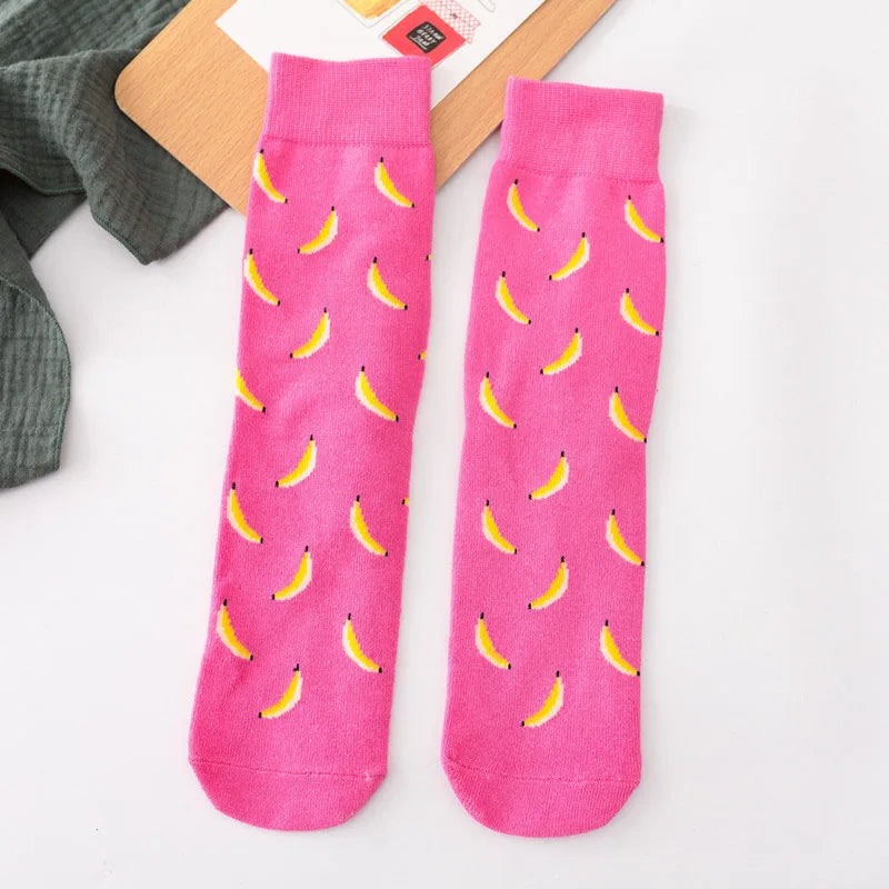 Novelty Food Print Crew Socks – Funny Cartoon Cotton Socks for Casual Wear