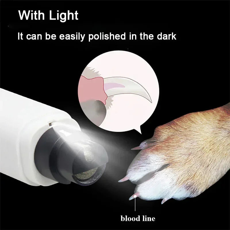 Electric Pet Nail Grinder – USB Rechargeable LED Grooming Tool for Cats and Dogs