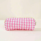 Large Checkered Cotton Cosmetic Bag – Plaid Travel Toiletry Organizer for Women