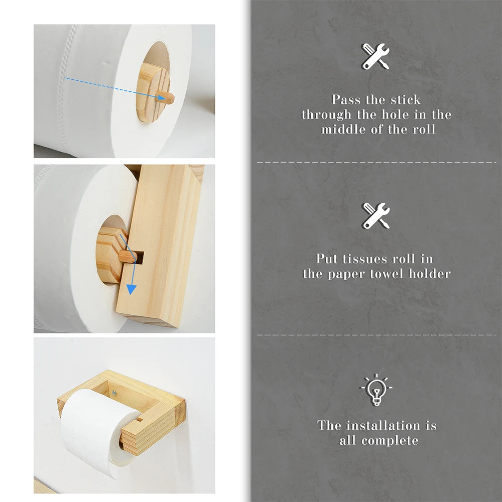 Adhesive Hemp Paper Towel Holder – Wall Mounted Rack for Bathroom Storage