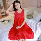 Ice Silk Sleep Dress – Plus Size Women's Tank Nightgown for Summer Housewear