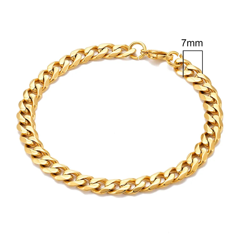 Stainless Steel Cuban Link Bracelet – 3-11mm Biker Jewelry for Men and Women