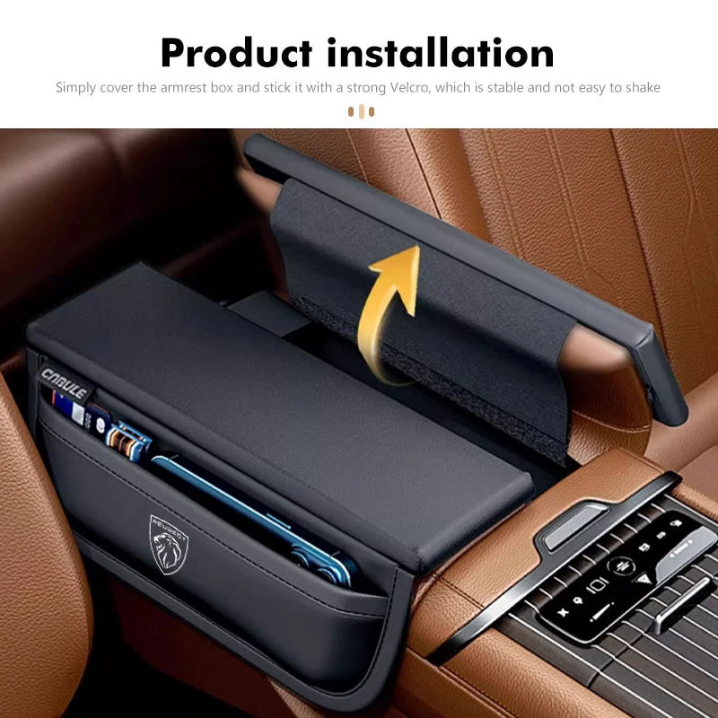Armrest Box Pad – Padded Elbow Support Cushion with Storage for Peugeot Cars