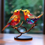 Stained Acrylic Bird Statue – Colorful 2D Branch Ornament for Home Decor