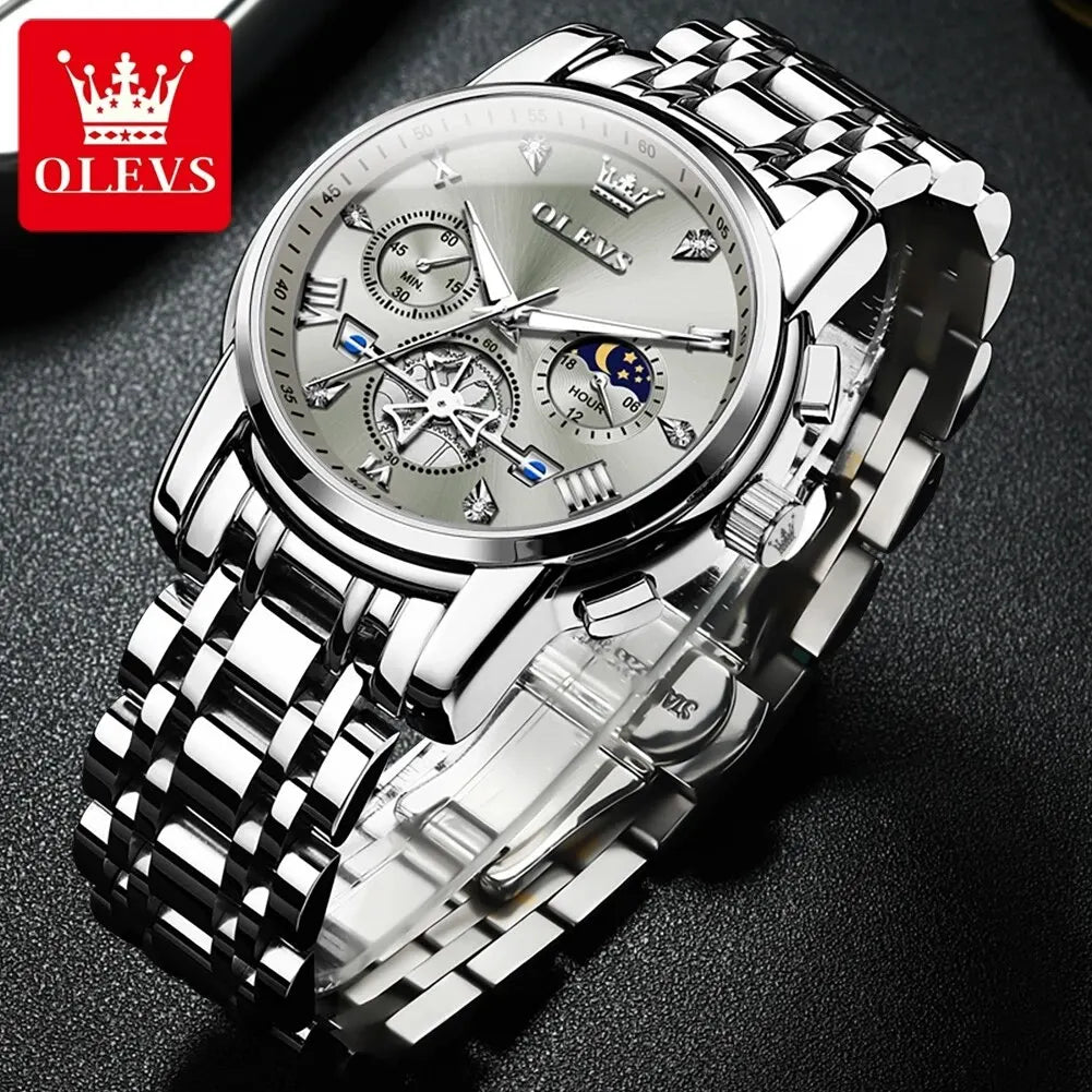 Quartz Chronograph Watch – Moon Phase Luminous Wristwatch for Men