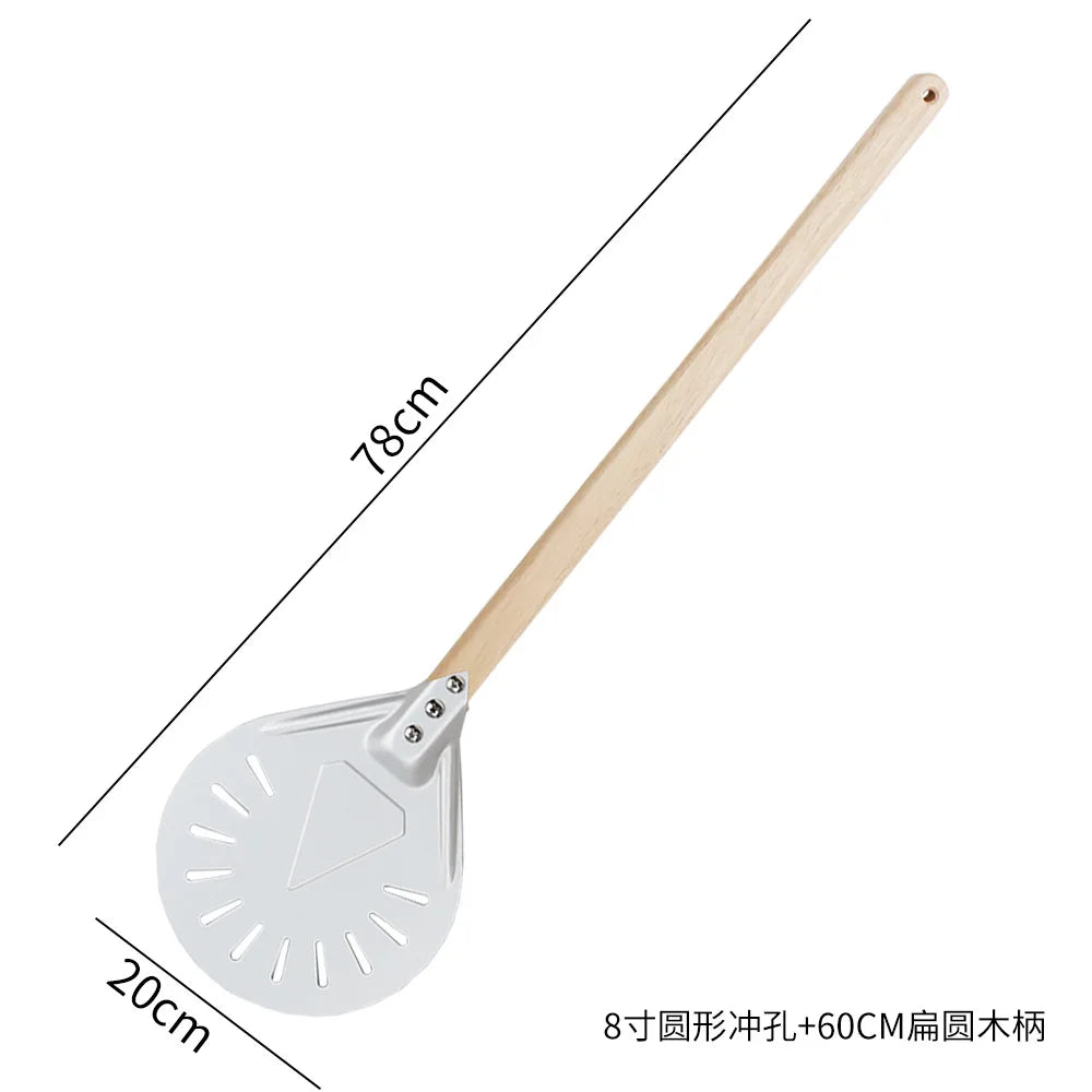 Perforated Aluminum Pizza Peel – Non-Slip Wooden Handle for Home Baking
