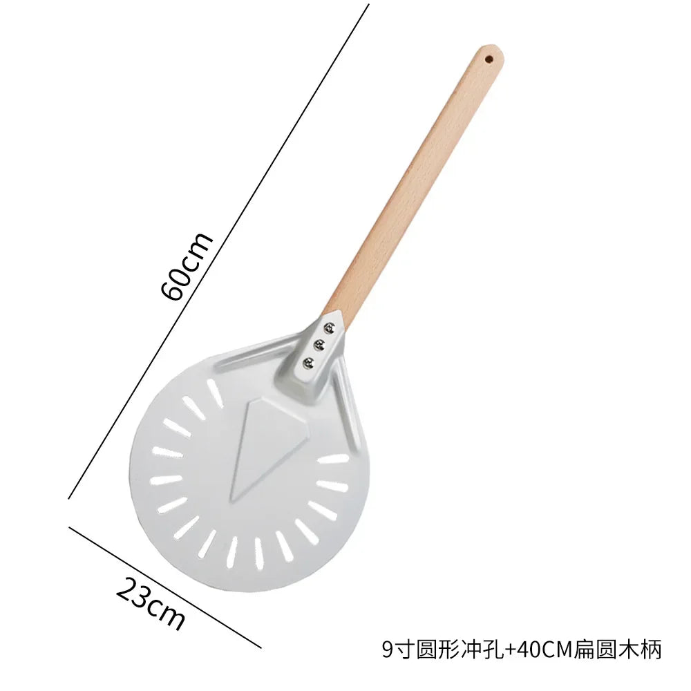 Perforated Aluminum Pizza Peel – Non-Slip Wooden Handle for Home Baking