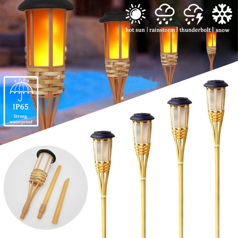 Handcrafted Bamboo Solar LED Torch – Flickering Flame Effect for Garden