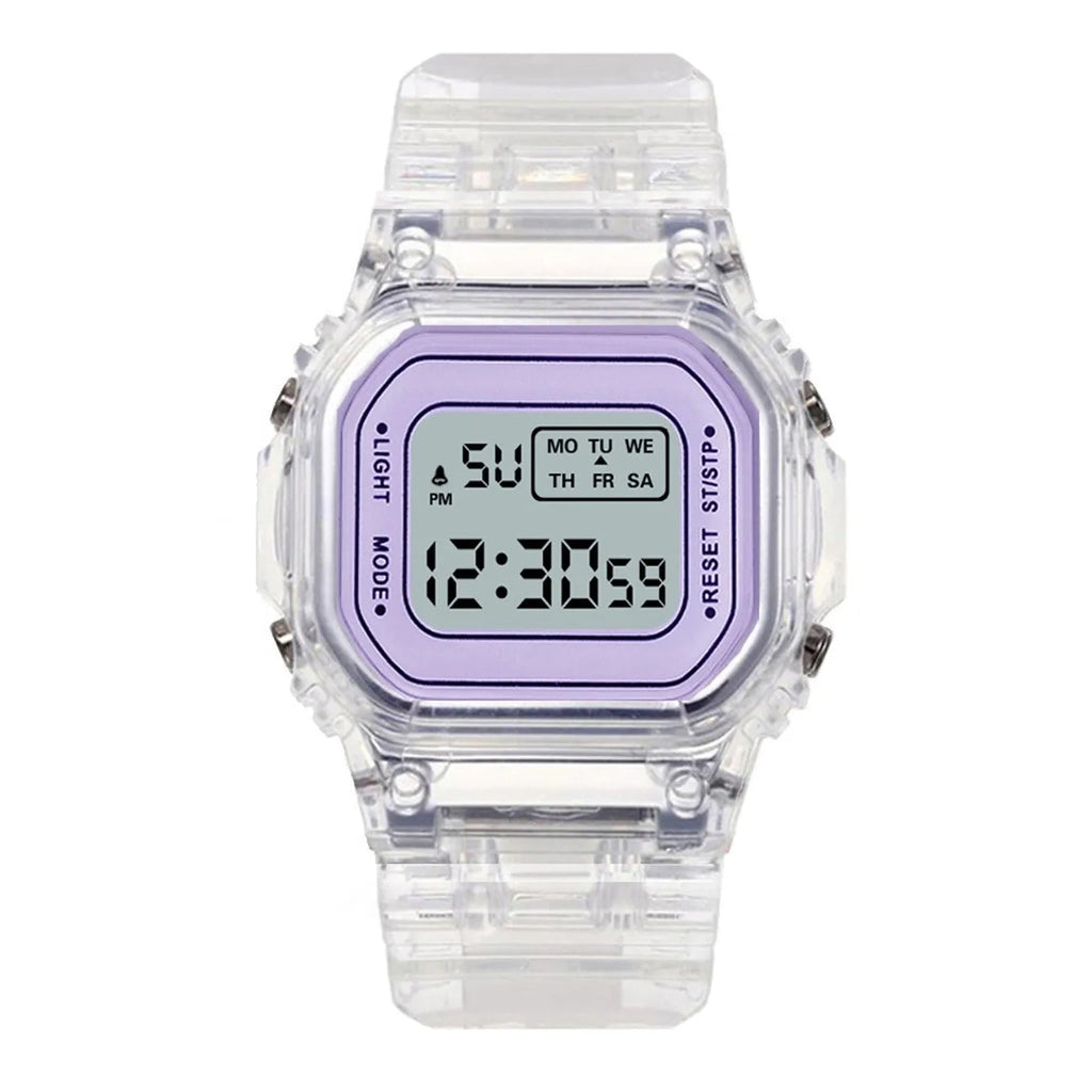 Transparent Digital Sport Wristwatch – Unisex Timepiece for Kids and Adults