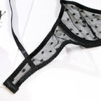 Polka Dot Mesh Lingerie Set – Sheer Underwire Bra and G-String for Women