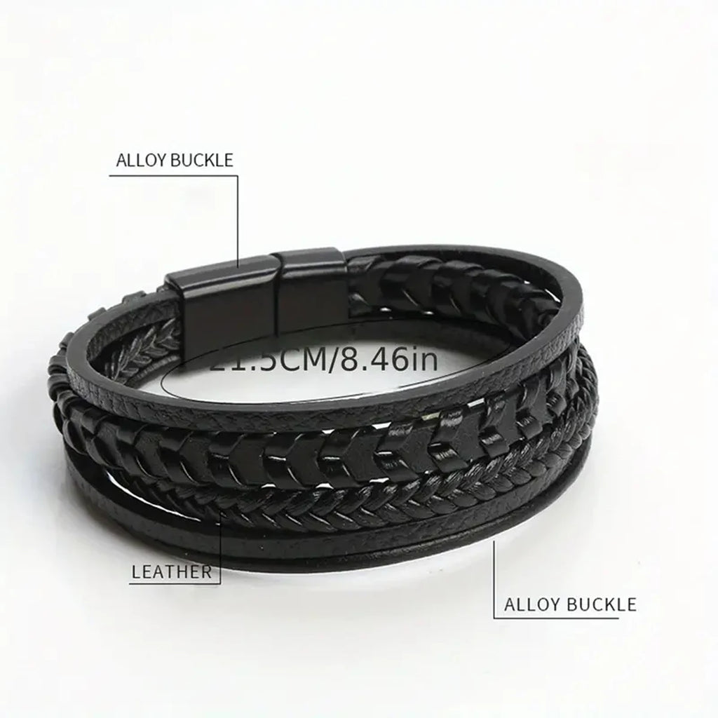 Multi-layered Leather Braided Bracelet – Vintage Magnetic Alloy for Men
