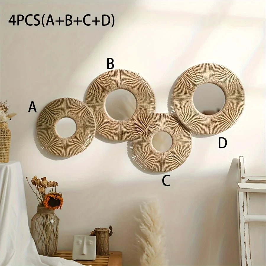 Round Hemp Rope Wall Mirror – Farmhouse Boho Decor for Bedroom and Bathroom
