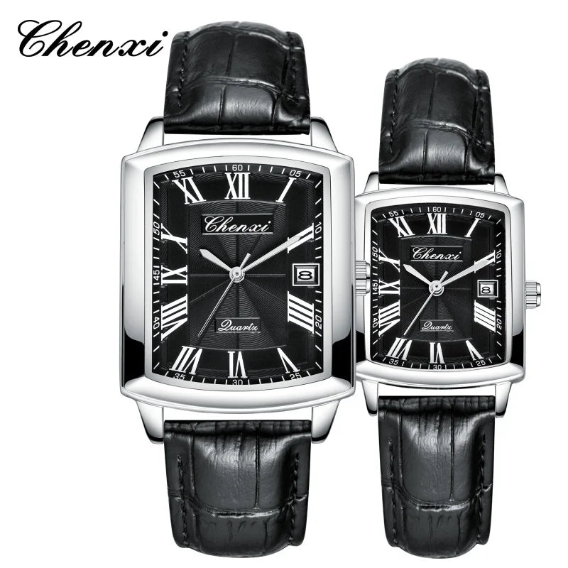 Quartz Couple Watches – Waterproof Leather Calendar Wristwatch for Daily Wear