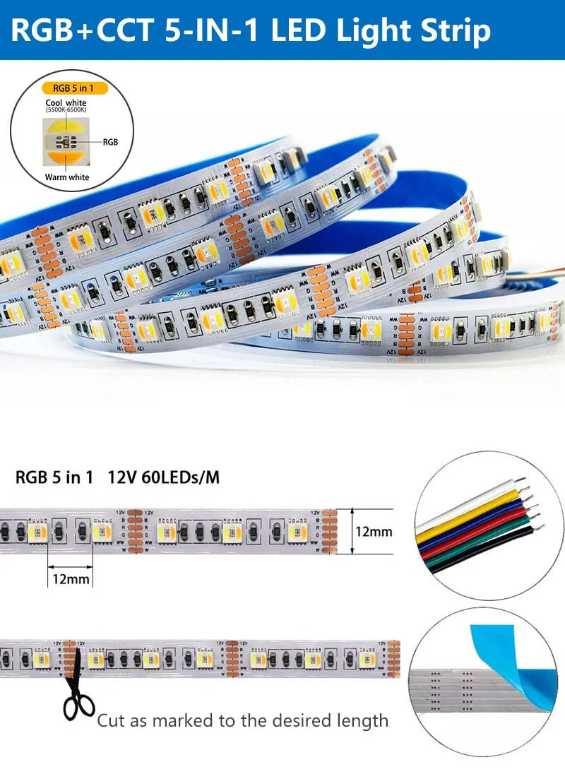 RGBCCT LED Strip Light – Waterproof Flexible Lighting for Home Decor