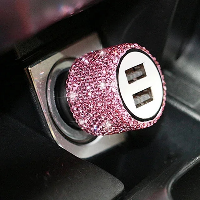 Bling Dual USB Car Charger – Diamond Fast Adapter for Women Interior Decor