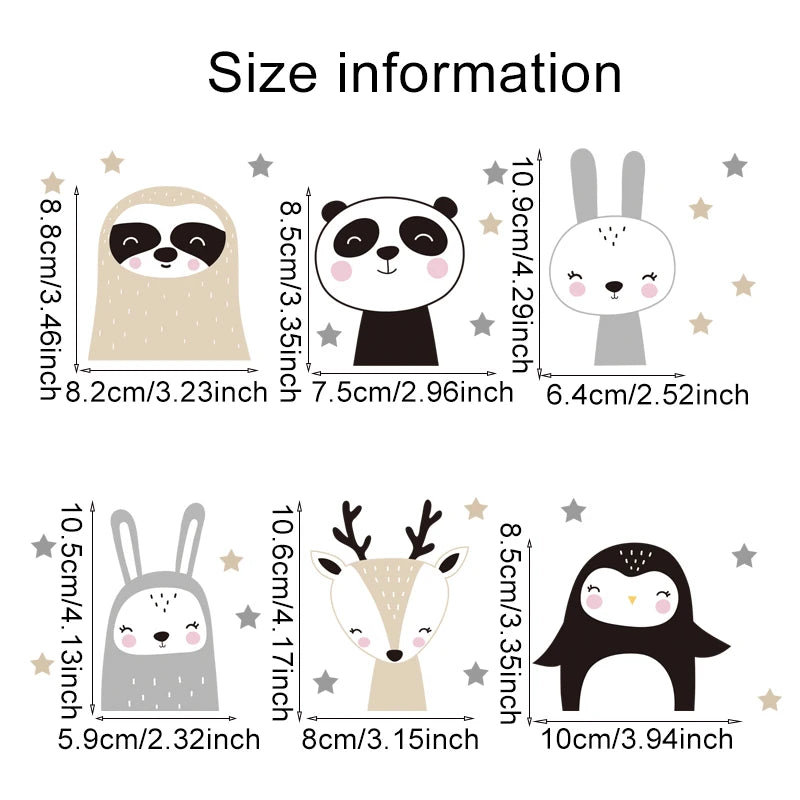 Cartoon Animal Switch Stickers – Cute Boho Wall Decals for Kids Nursery