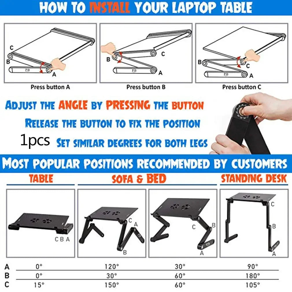 Aluminum Laptop Cooling Stand – Foldable Notebook Tray for Bed Office Desk