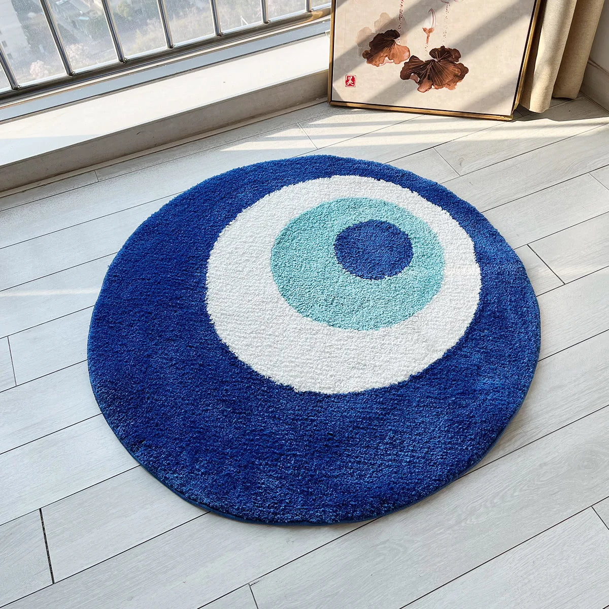 Handmade Evil Eye Rug – Plush Tufted Minimalist Carpet for Home Decor