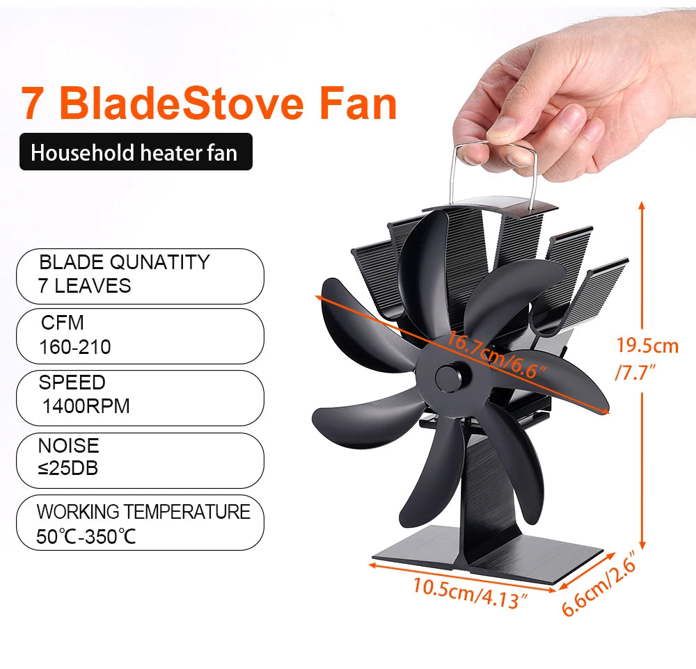 7-Blade Heat Powered Stove Fan – Silent Aluminum Eco-Fan for Log Wood Burners