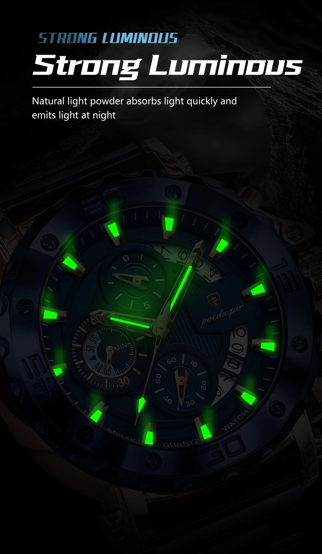 Stainless Steel Chronograph Watch – Luminous Waterproof Quartz for Men