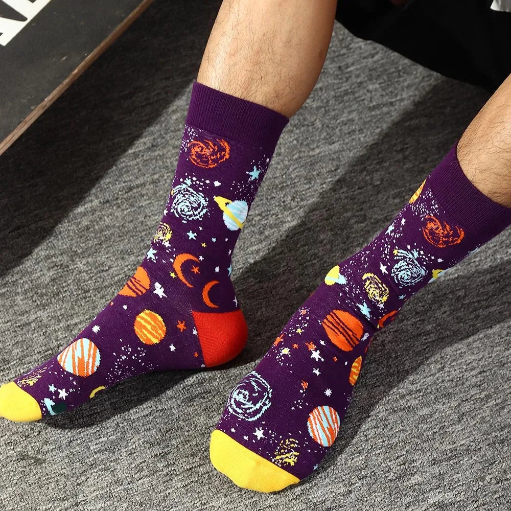 Combed Cotton Crew Socks – Novelty Patterned Casual Apparel for Men and Women