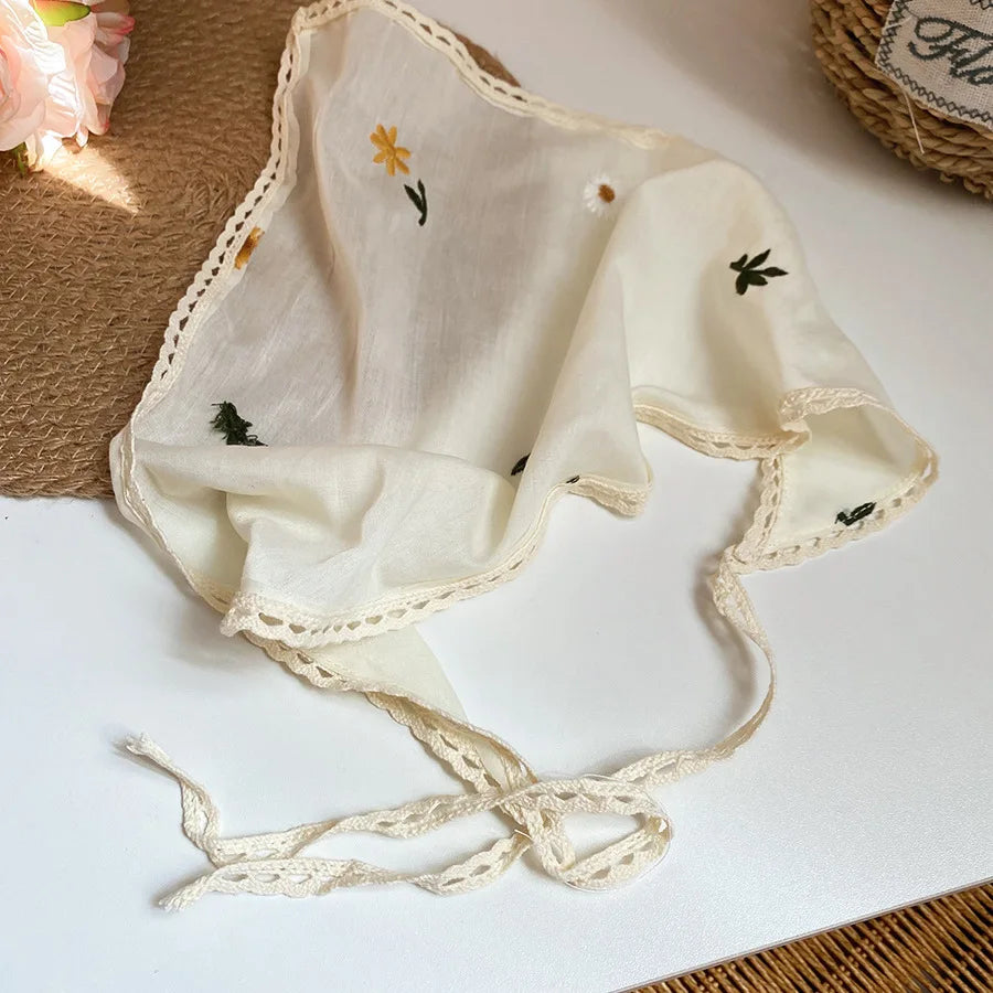 Knitted Lace Flower Hair Scarf – Boho Triangle Headband for Women Hair Styling