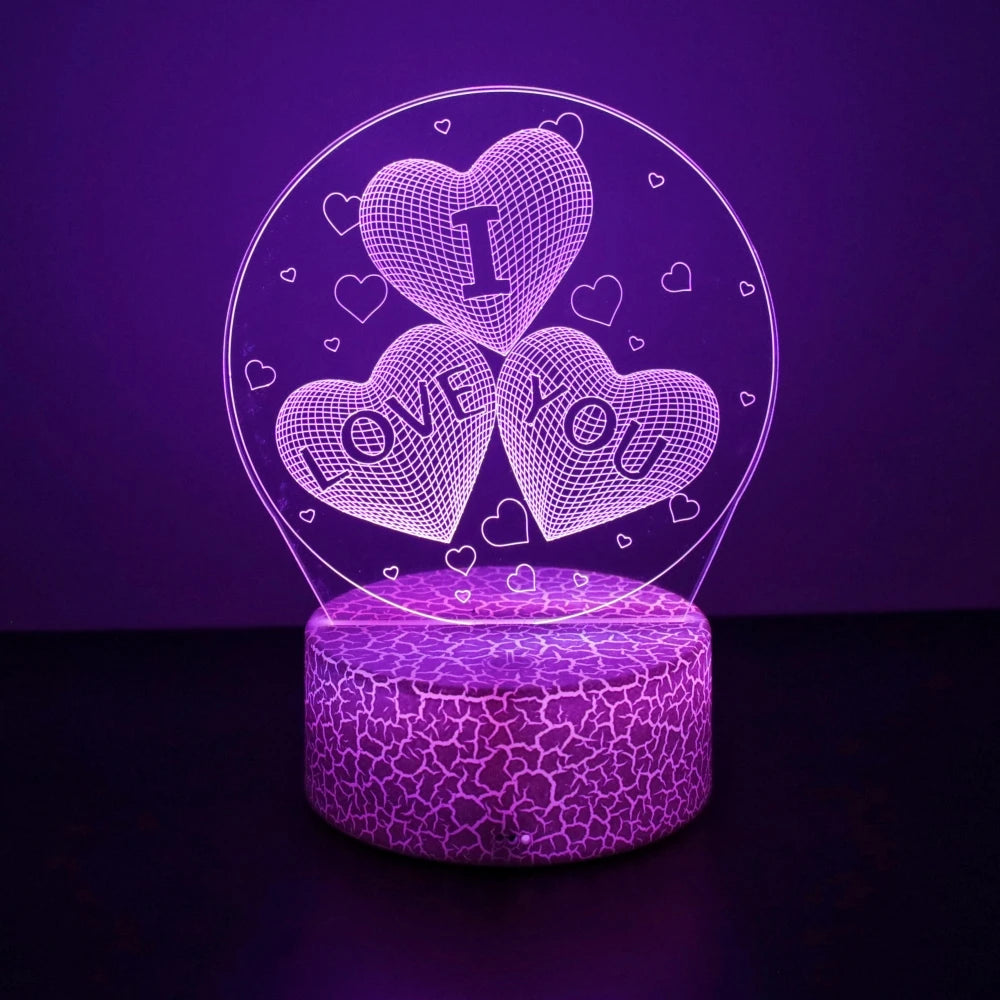 3D Heart LED Night Light – Romantic Illusion Lamp for Valentine's Day Gifts