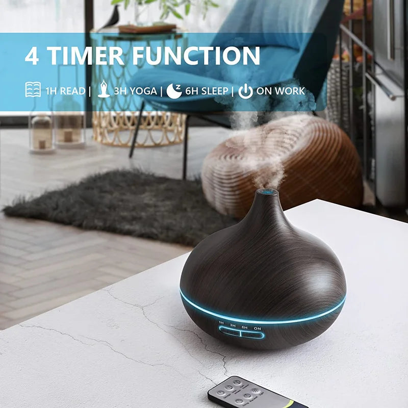 Wood Grain Aroma Diffuser – 550ml USB Humidifier for Home Relaxation