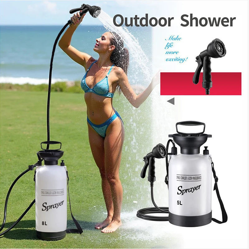 Portable Manual Camping Shower – 3/5/8L Pump for Pet Bath and Car Wash