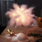 Feather LED Table Lamp – Battery-Powered Portable Night Light for Kids Bedroom
