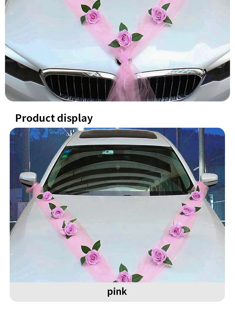 Wedding Car Decoration Kit – Floral Ribbon Set for Bridal Vehicle Layout
