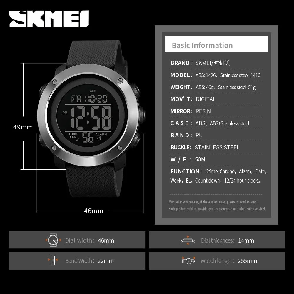 Digital Sports Watch – 5Bar Waterproof Alarm for Men Training
