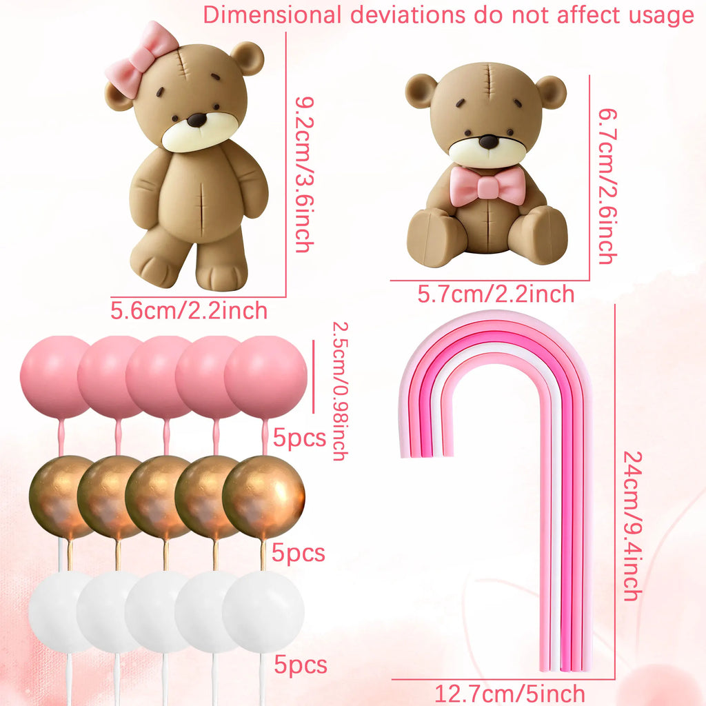 Pink Bear Cake Topper – Cute Animal Figurine for Baby Shower Birthday Parties