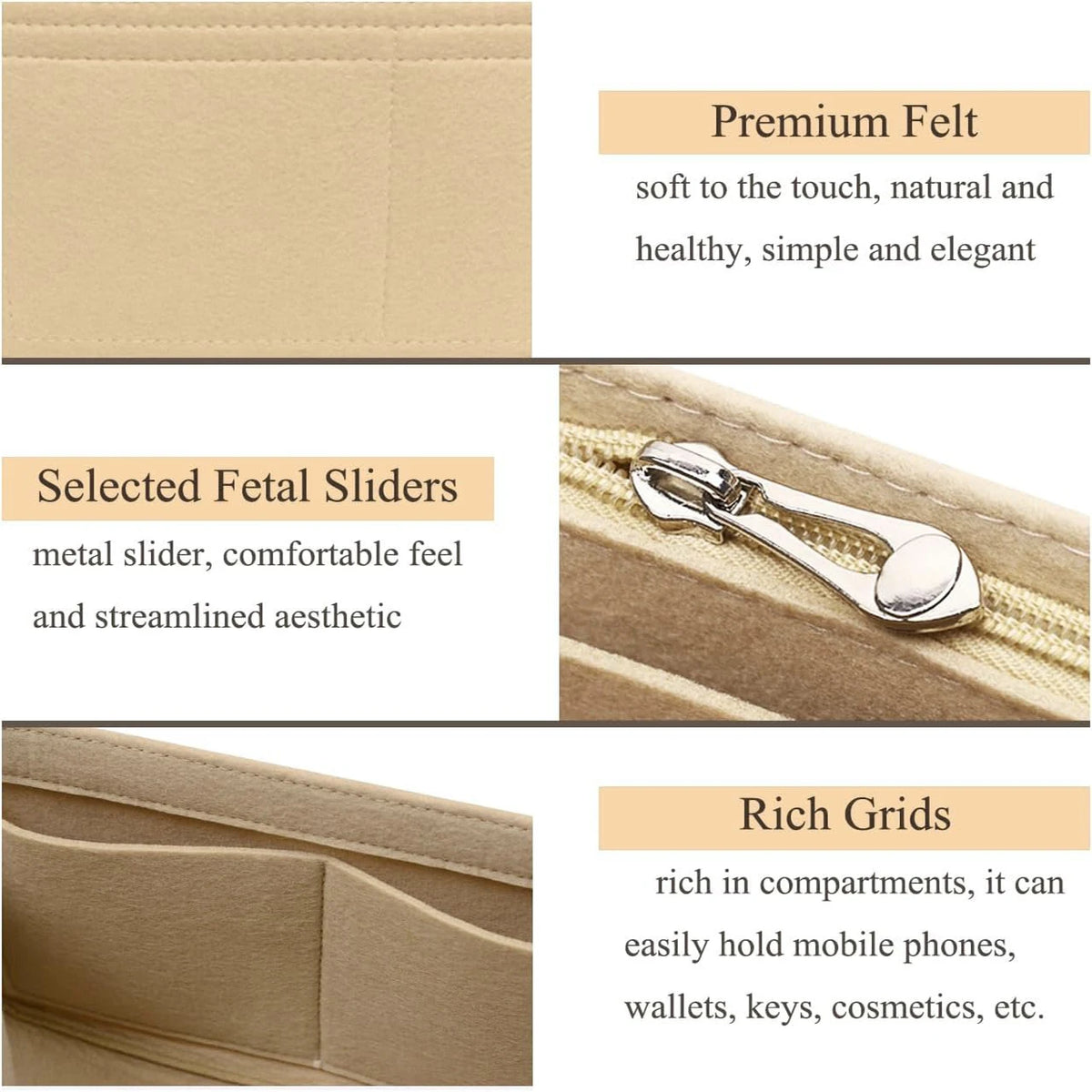 Felt Handbag Organizer – Liner Insert for Longchamp Small Tote Bags