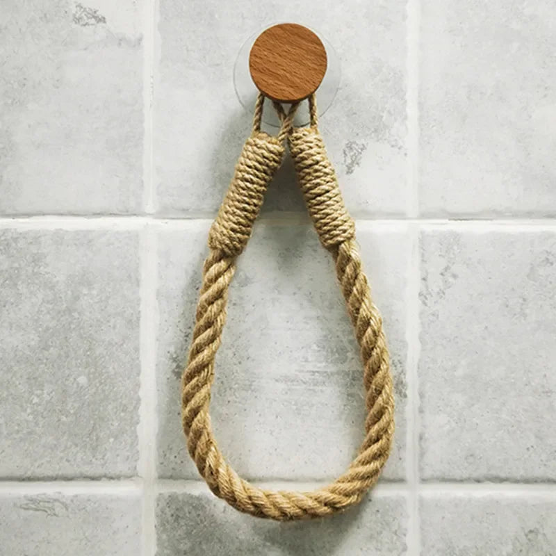 Adhesive Hemp Paper Towel Holder – Wall Mounted Rack for Bathroom Storage