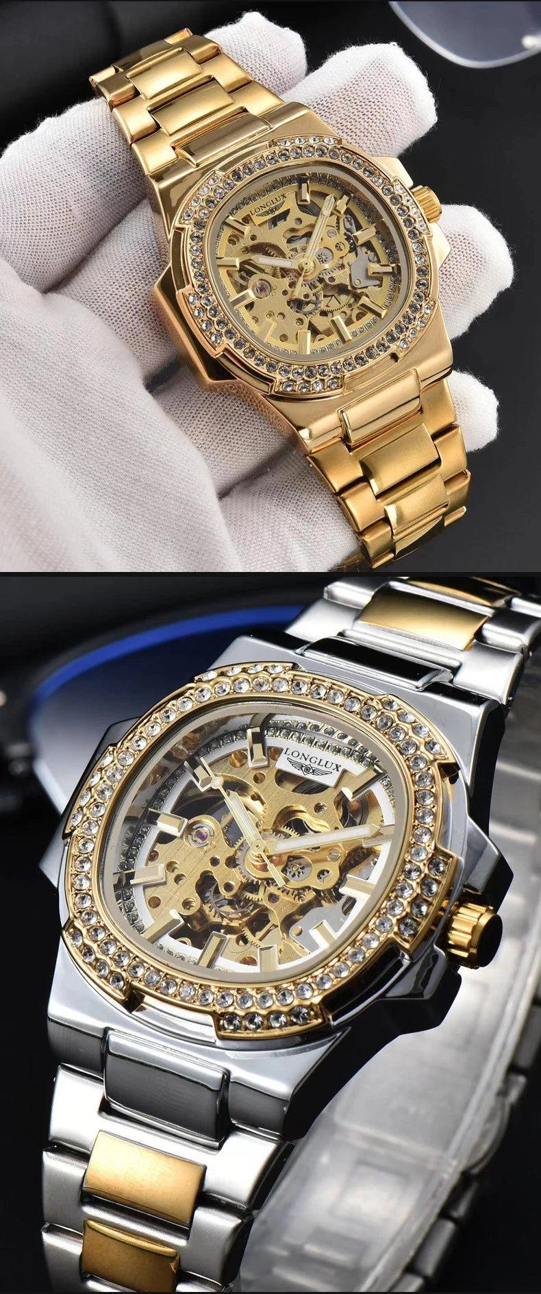 Skeleton Automatic Watch – Luxury Stainless Steel Diamond for Men