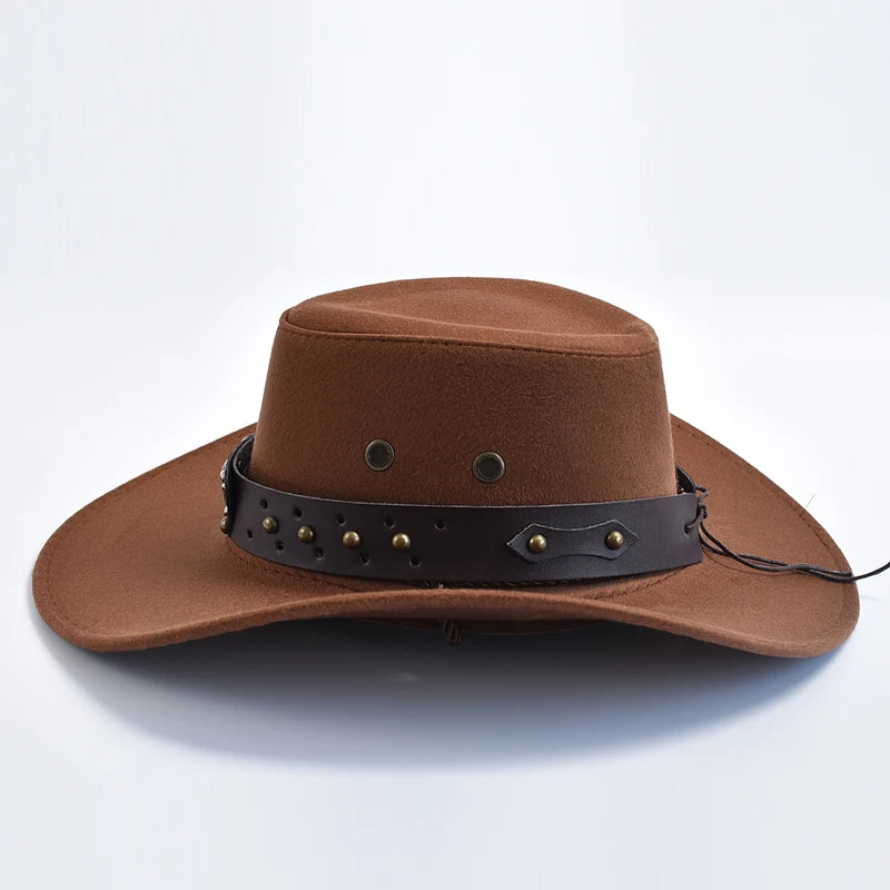 Faux Suede Western Cowboy Hat – Wide Brim Fedora for Party Cosplay
