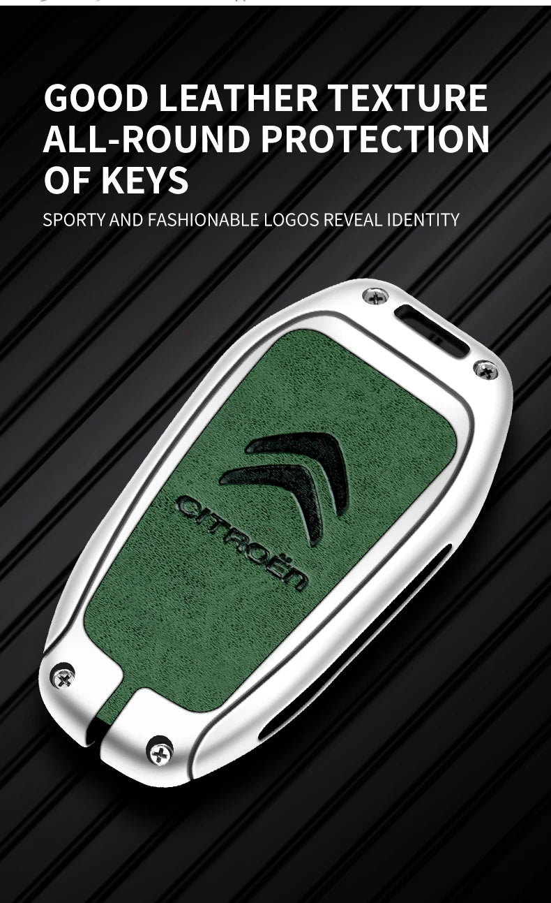 Zinc Alloy Leather Car Key Case – Protective Remote Cover for Citroen Models