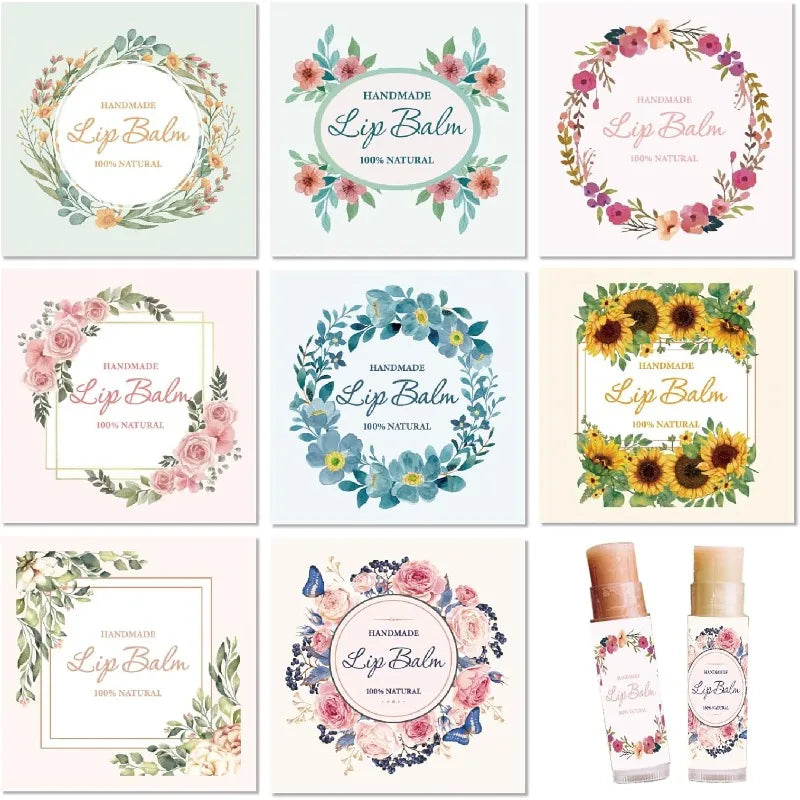 Floral Lip Balm Labels – Self-Adhesive Stickers for Homemade Cosmetics