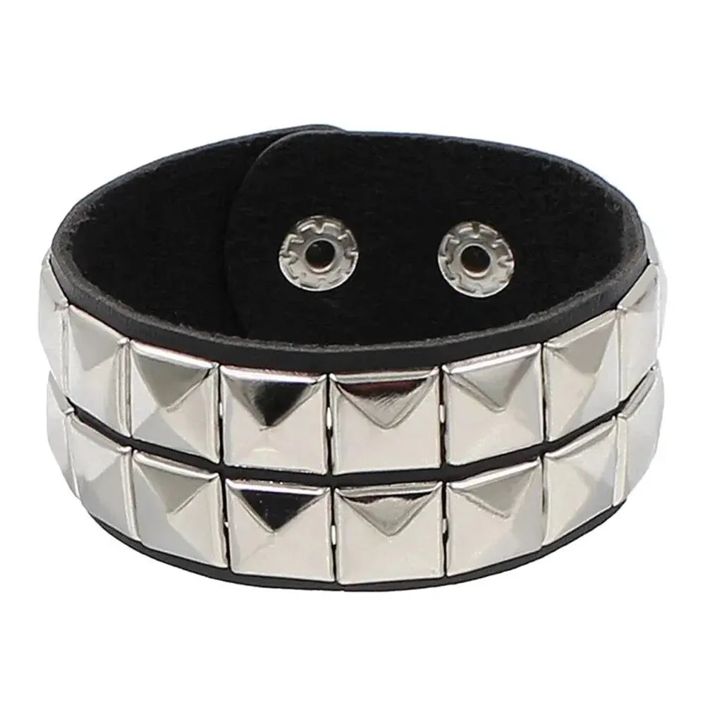 Studded Faux Leather Cuff Bracelet – Adjustable Spike Rivet Punk Cosplay