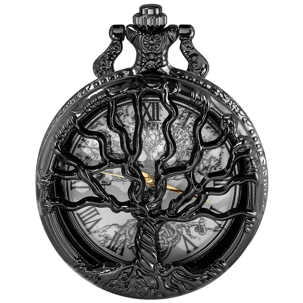 Vintage Tree of Life Pocket Watch – Antique Necklace Pendant for Cosplay