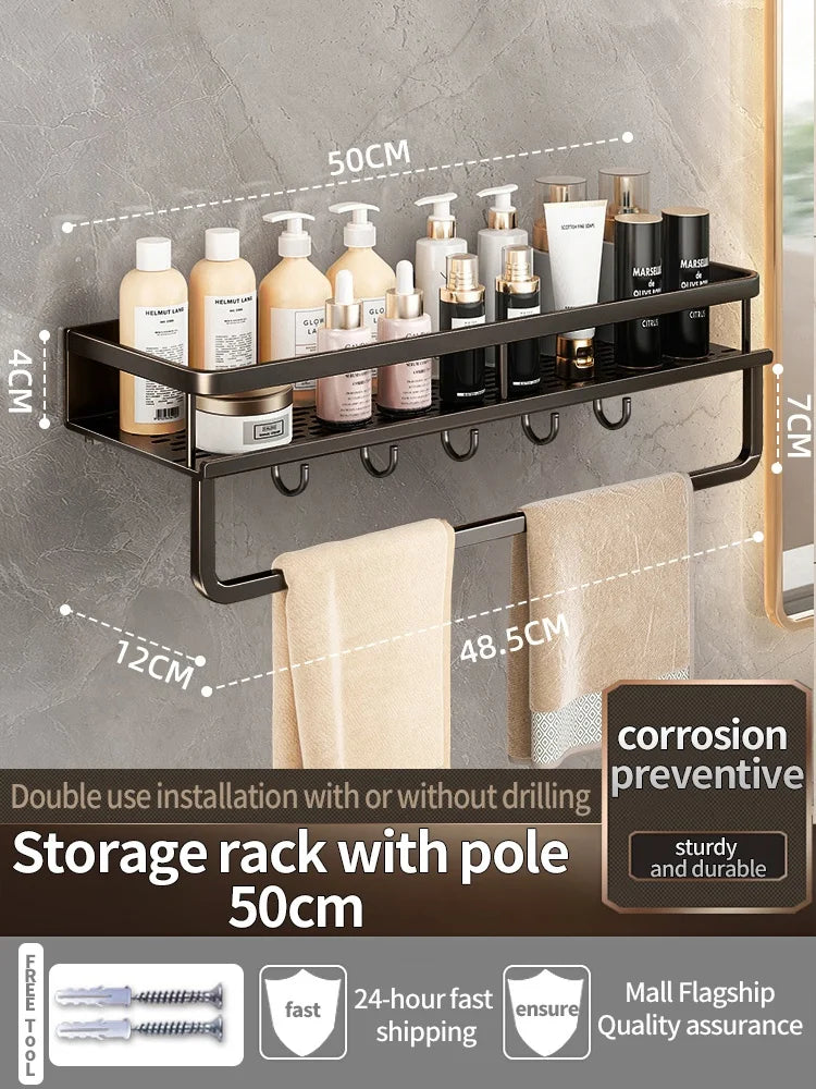 Aluminum Bathroom Shelf – Wall Mounted Storage Rack for Kitchen and Shower