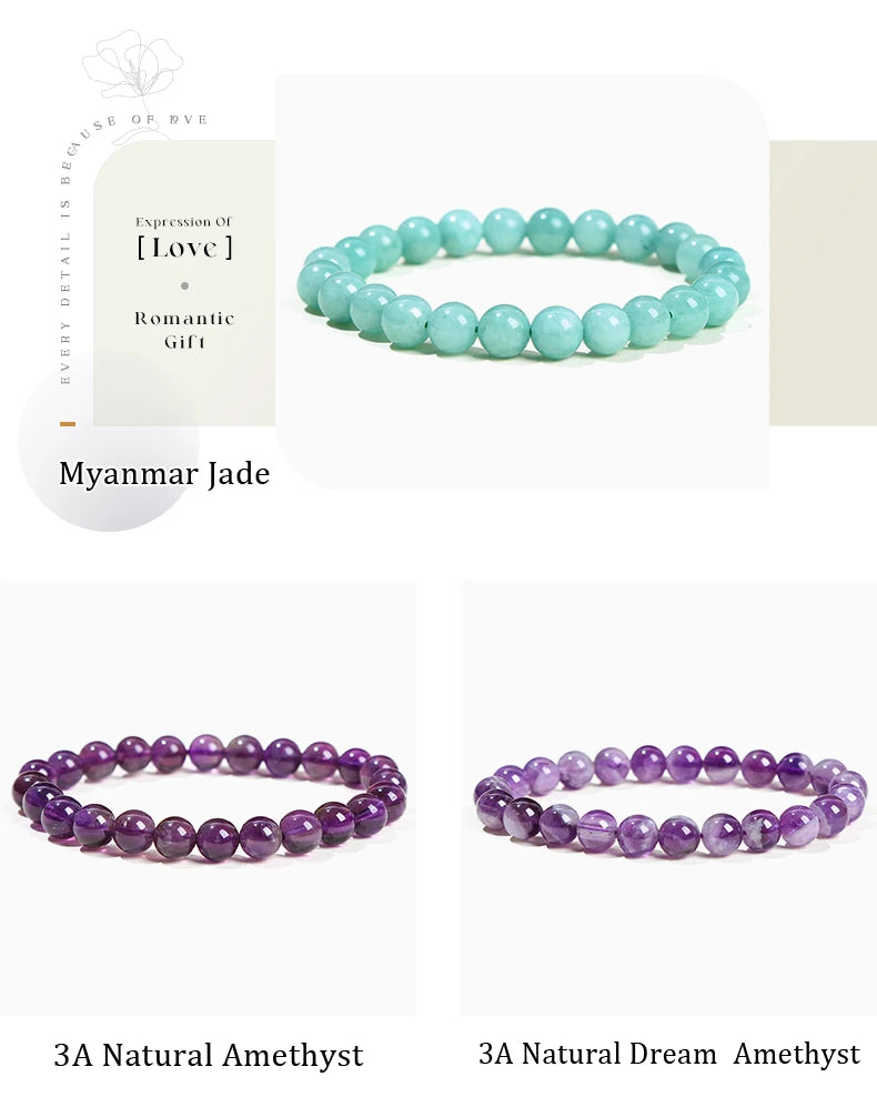 Natural Stone Bead Bracelet – Healing Crystal Gemstone Jewelry for Men and Women