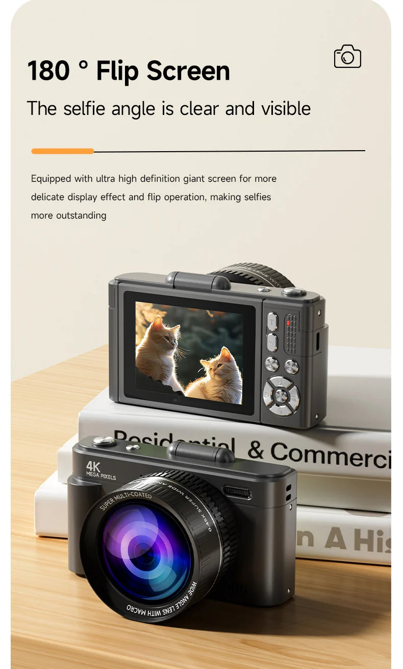 4K 64MP Compact Digital Camera – 18X Zoom for Travel Vlogging and Photography