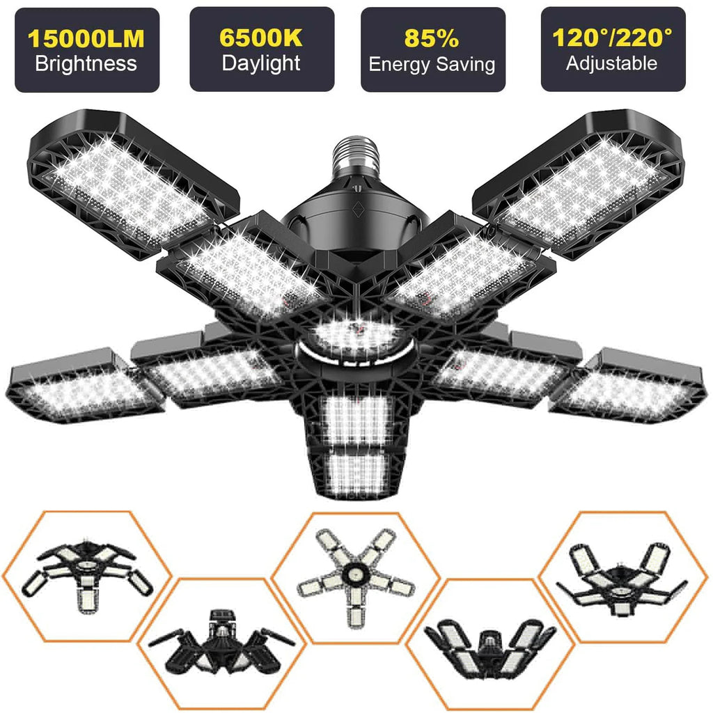 LED Garage Light – 11 Adjustable Panels for Workshop Industrial Lighting