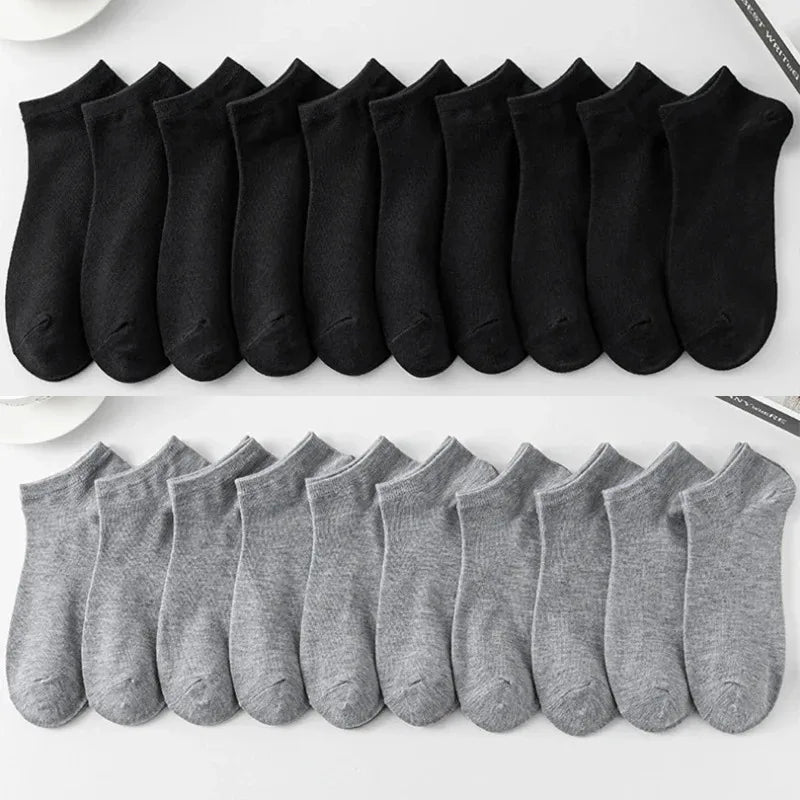 Men's Ankle Boat Socks – Solid Color Sweat-Absorbent Cotton for Business Sport