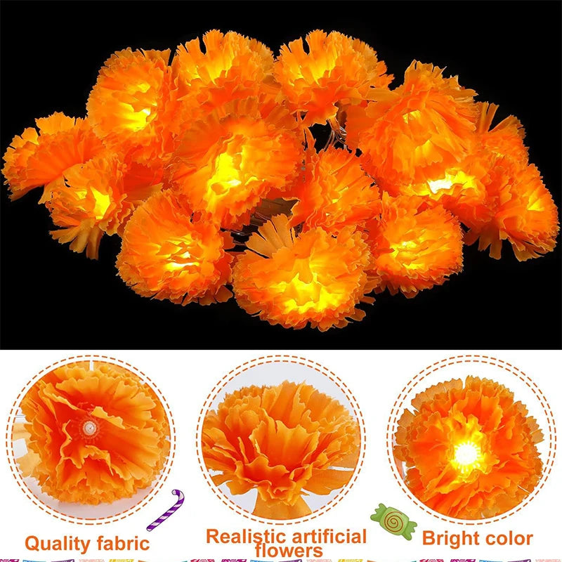 Mexican Marigold Garland LED Lights – Artificial Flower Decor for Day of the Dead