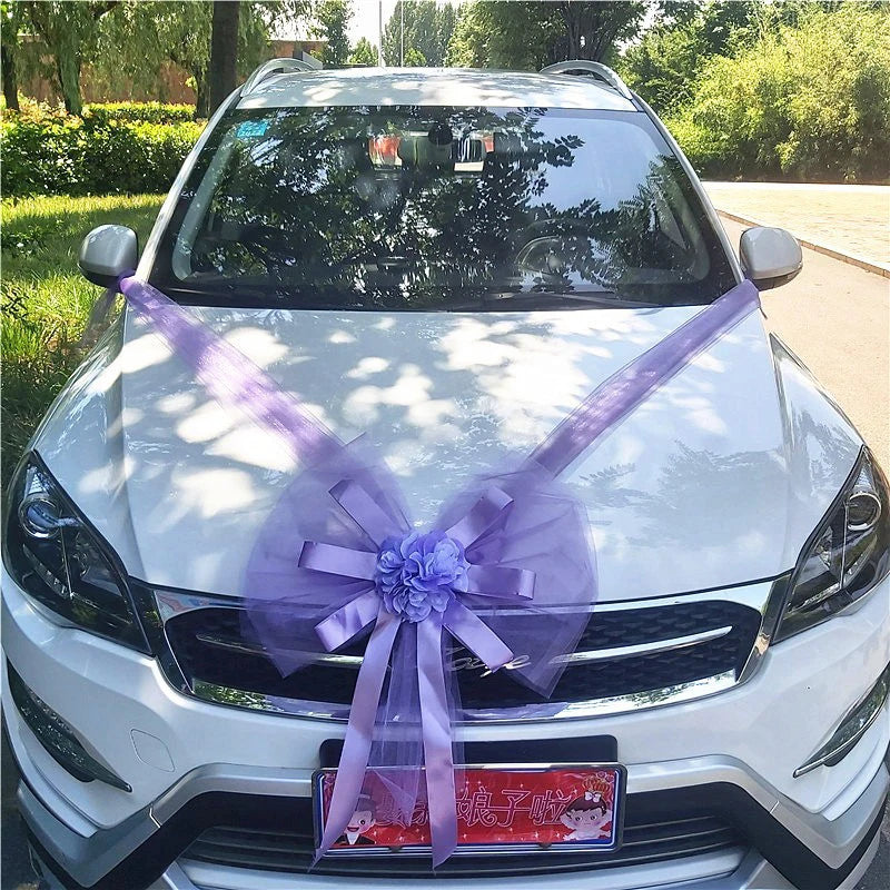 Silk Flower Wedding Car Decoration Kit – Floral Ribbons for Bridal Vehicles