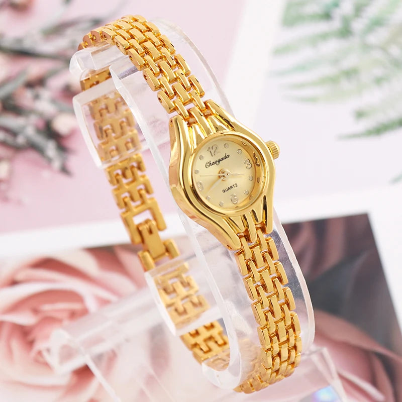 Gold Plated Quartz Bracelet Watch – Elegant Analog Timepiece for Women