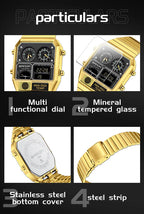 Square Stainless Steel Digital Watch – Temperature Gauge for Men's Sports